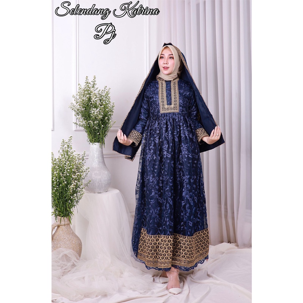 Kadai.baju / Gamis selendang khaira / Gamis tulle bordir brukat / Gamis pesta wanita muslimah Size M L XL XXL