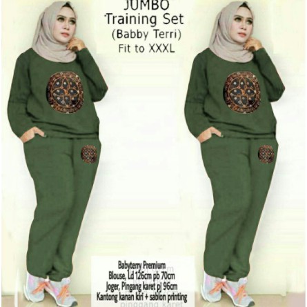 Navara training set jumbo setelan baju olahraga muslimah jogging senam gowes