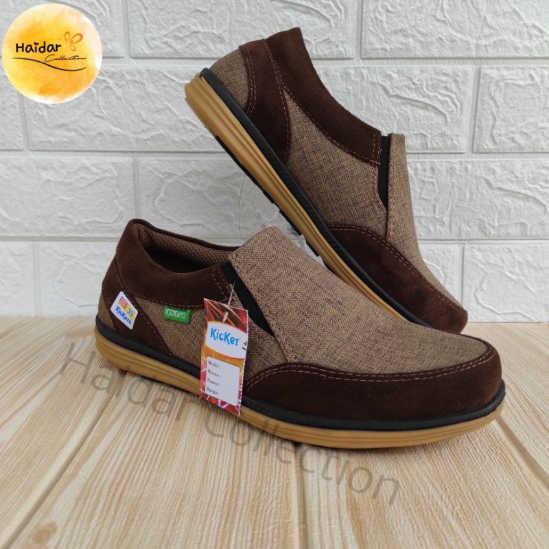 Sepatu Pria Kulit Premium Sintetis Slip On Kasual Cowok Casual Sol Karet Suede Nubuck