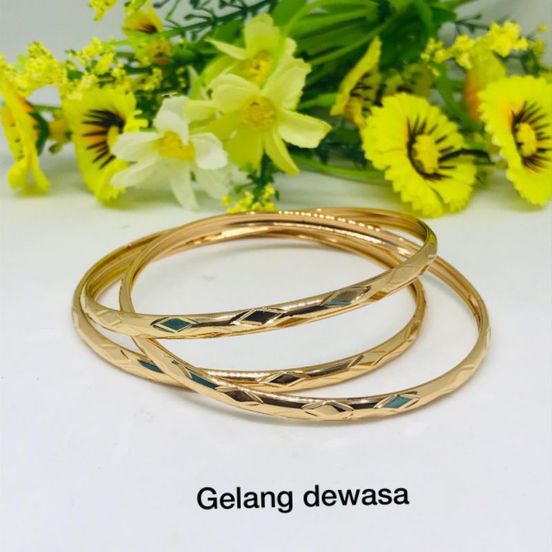 Terbaru Gelang tangan kolong titanium wanita dewasa 3pcs lapis emas 22k anti karat