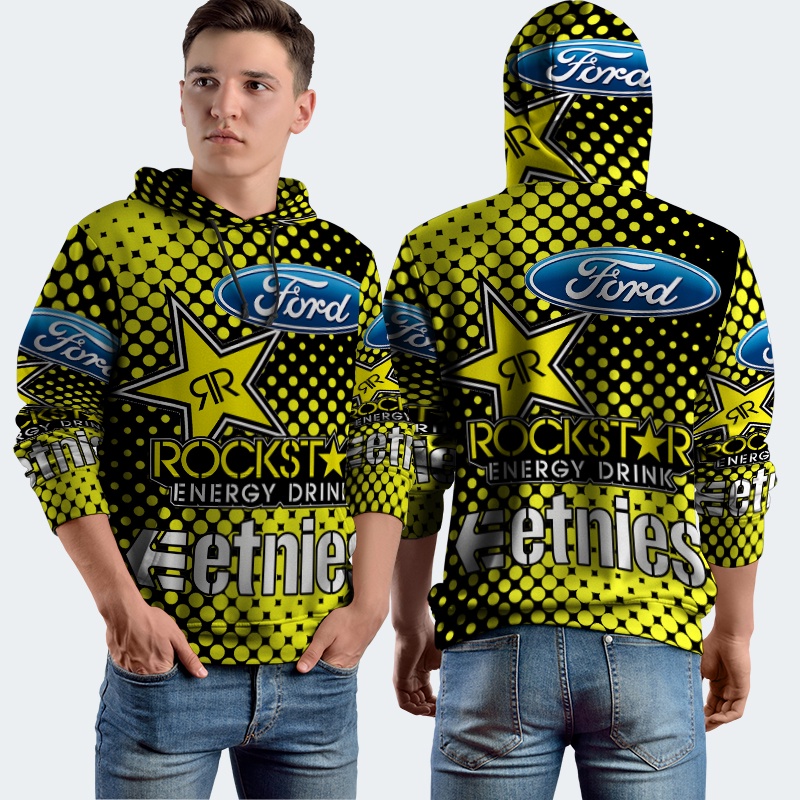 Jaket Hoodie Fullprint Rockstar Ford Fiesta Bahan Polyester Jersey