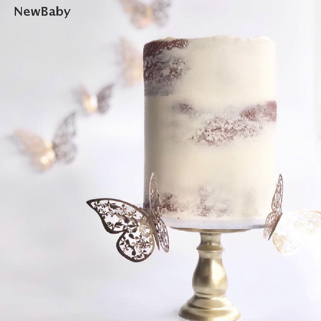 New 12Pcs Hiasan Kupukupu Bahan Metal Warna Gold Untuk Dekorasi Topper Kue