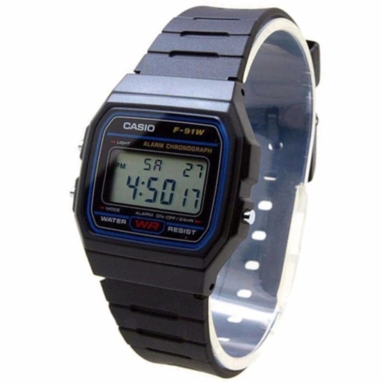 Casio Original F-91W-1D / F-91W-3D / F91W-1DG / F91WG-9Q Jam Tangan Pria Digital Karet Hitam