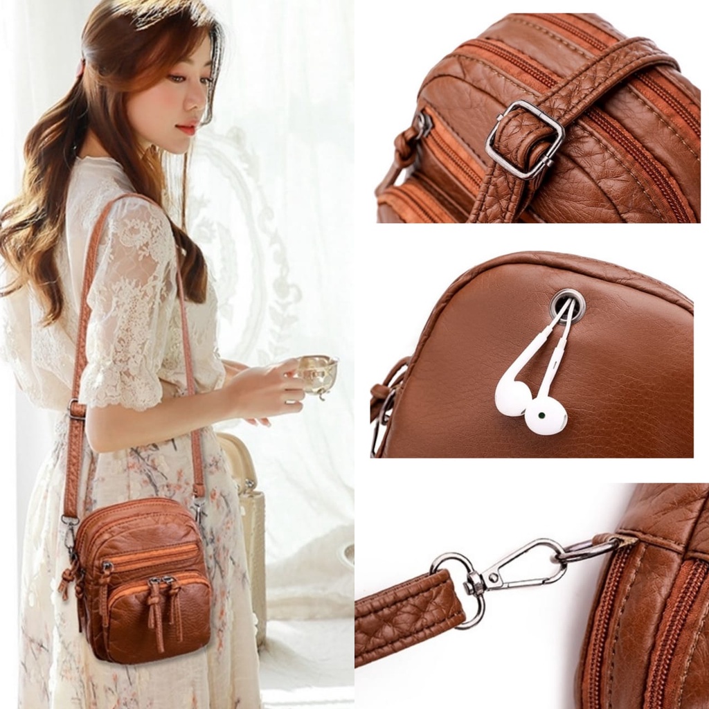 TAS SELEMPANG WANITA KULIT COKLAT IMPORT HECANA TA436B7 PREMIUM ORI SLING BAG KOREA REMAJA SIMPLE BATAM BRANDED MURAH