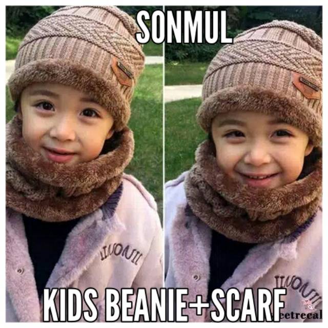 KIDS WINTER KNIT BEANIE +SCARF ONE SET UNISEX TOPI KUPLUK + SYAL MUSIM DINGIN