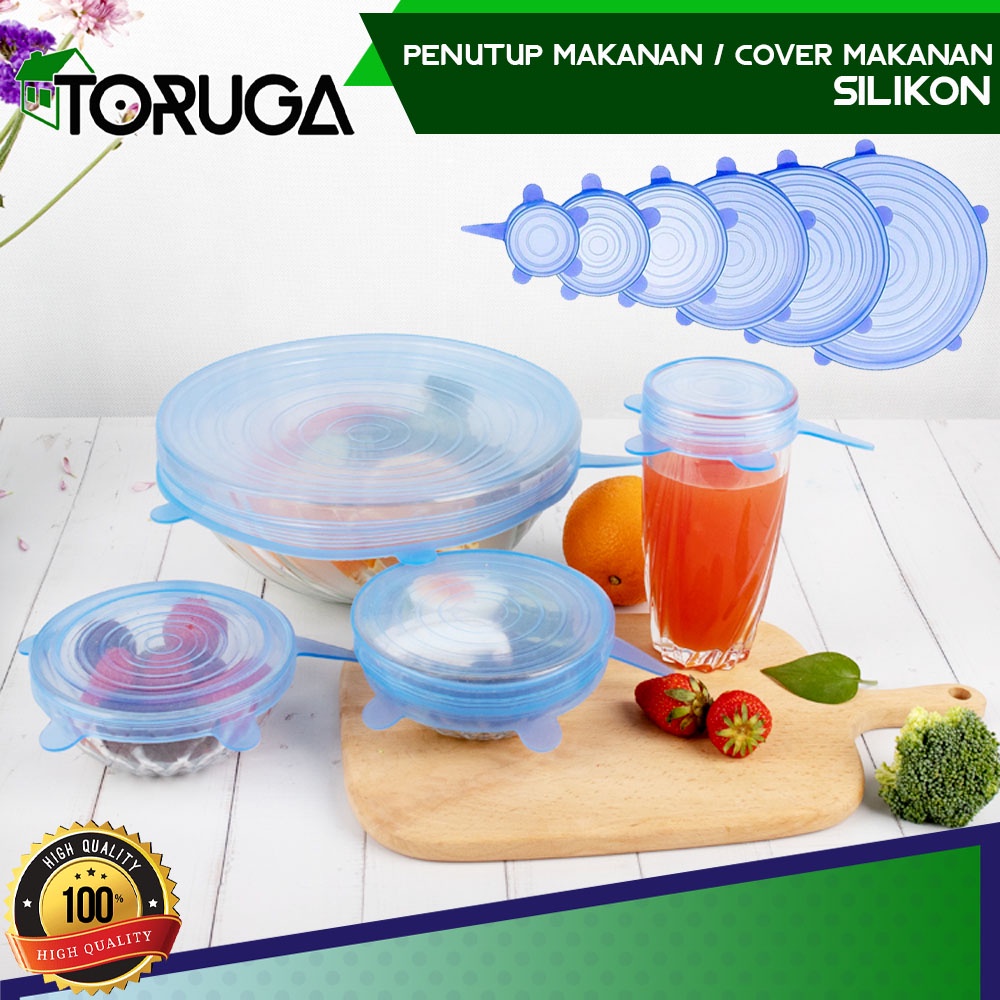Penutup Makanan Silikon 6 in 1 Food Cover Lid Praktis Anti Tumpah Serbaguna