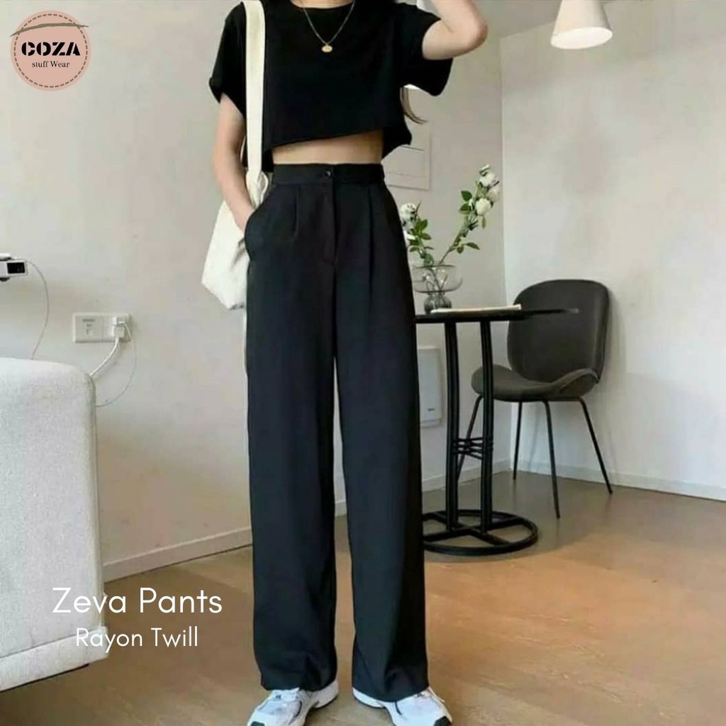ZEVA PANTS Kulot Rayon Twill Jumbo / Kulot Rayon Premium / High Waist Saku Pinggir Aktif / Bawahan Celana Kulot Fashion Wanita Muslim-3