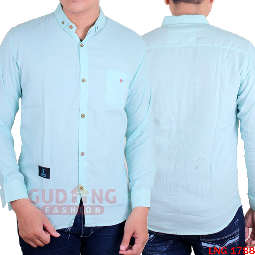 Baju Kemeja Cowok Lengan Panjang Katun Oxford Polos - LNG 1788