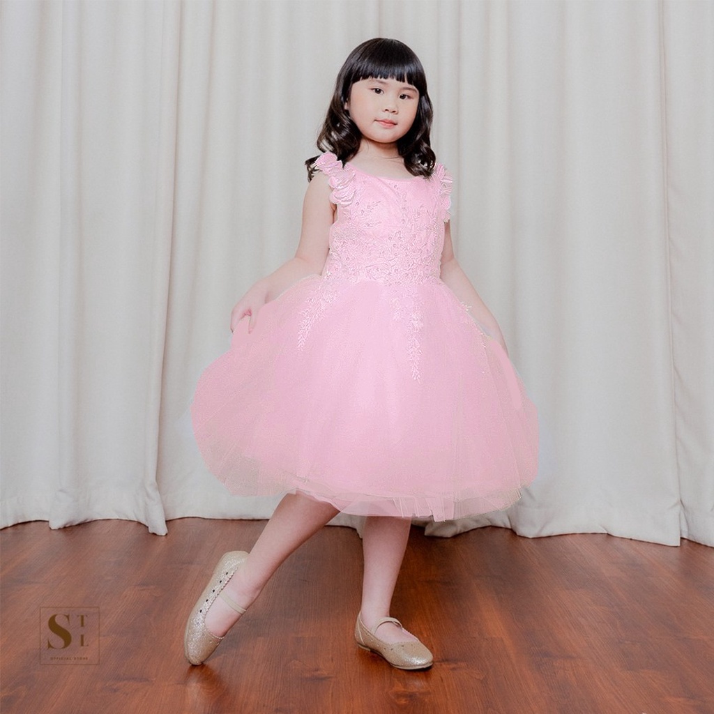 Caroline Dress Anak Perempuan Brokat Lace Tile Tutu Impor (HJA2)