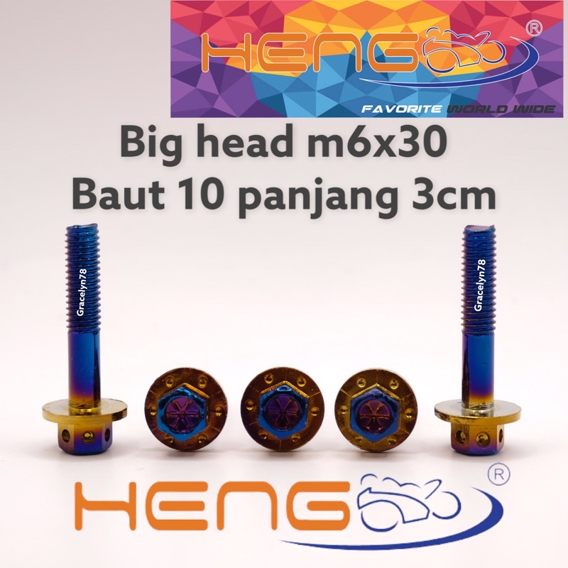 baut probolt BIG HEAD flower HENG m6x30 6x30 2tone twotone baut 10 panjang 3cm