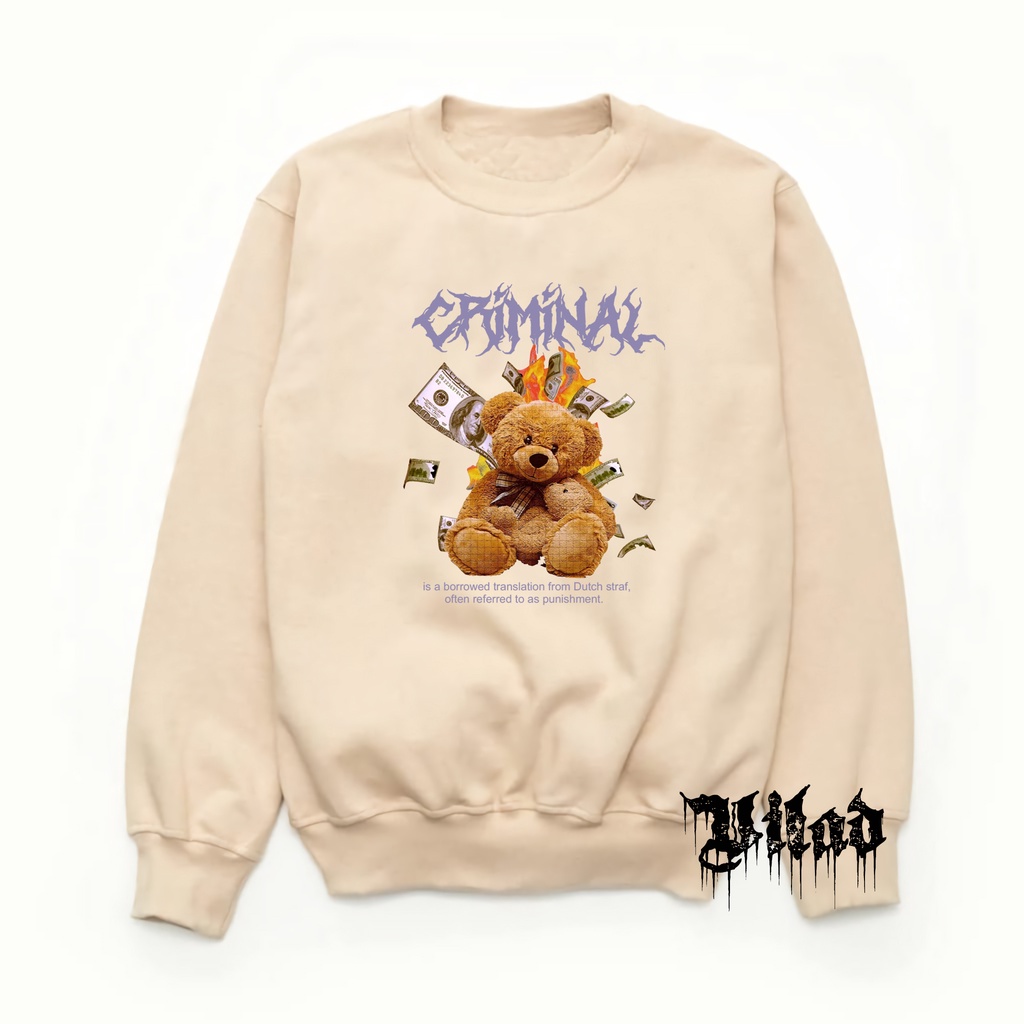 VASPLY Jaket Sweater Hoodie Crewneck Cream BEAR Gambar Pria Wanita Ukuran M L XL XXL