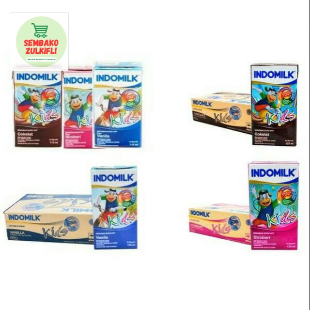 

Susu Indomilk Kids UHT Coklat | Stroberi | Vanila | Full Cream 115 Ml Isi 40 Pcs /Dus