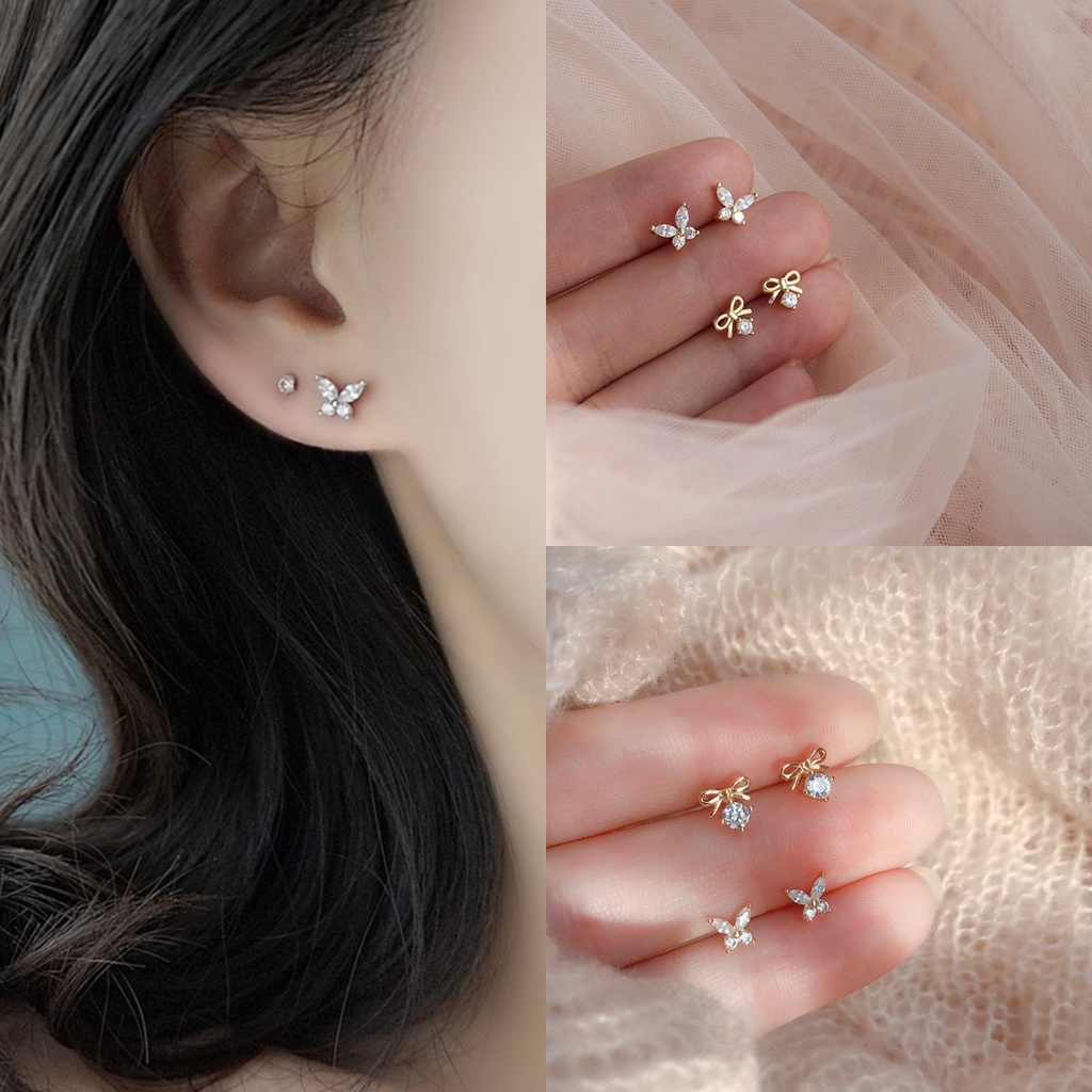 【COD Tangding】Anting Bentuk Hati Kupu-Kupu Kecil Gaya Retro Korea Untuk Wanita