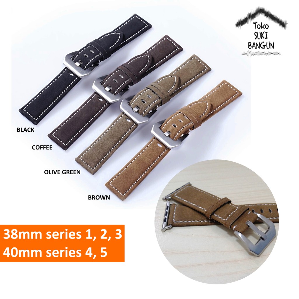 Strap Apple Watch Series 7 6 5 4 3 2 1 41mm 40mm 38mm TALI JAM Kulit Leather Suede Beludru Buckle