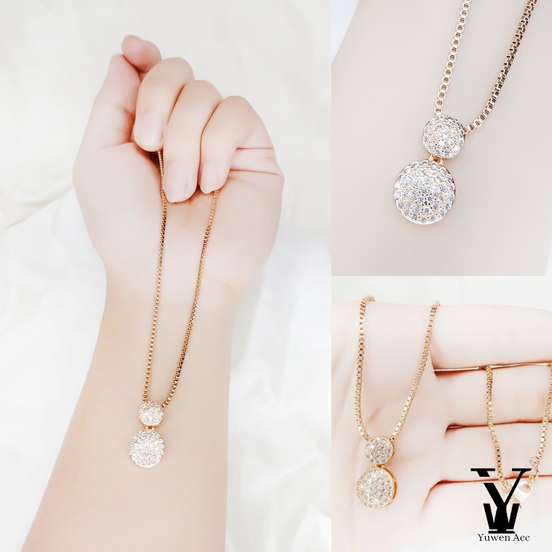 Kalung Dewasa Xuping Mewah Motif Asanti 2 Bandul Bola Lapis emas Elegant