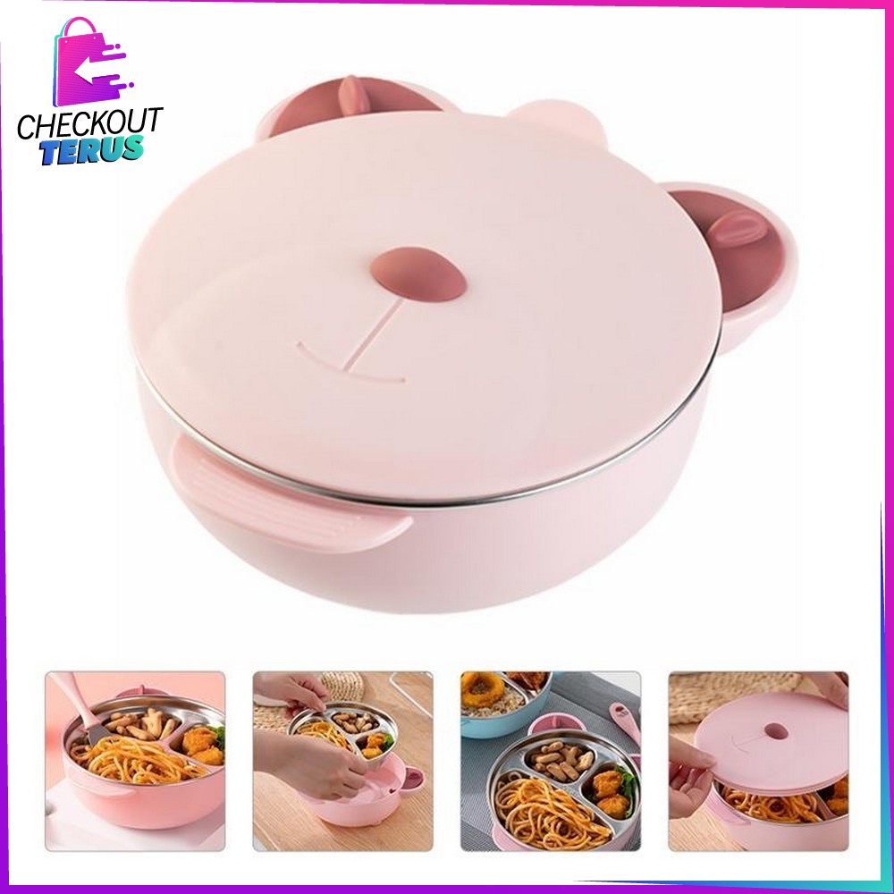 CT C353 Lunch Box Anak Karakter Bear Lucu Set BPA FREE Tempat Makan Anak Stainless Kotak Penyimpanan Bekal Anak Karakter