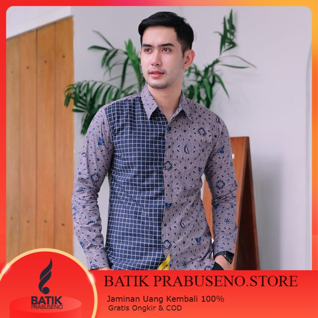 Bimasena Kemeja Kerja Kantor Batik Pria Lengan Panjang Branded Slimfit Original Prabuseno Atasan Cow