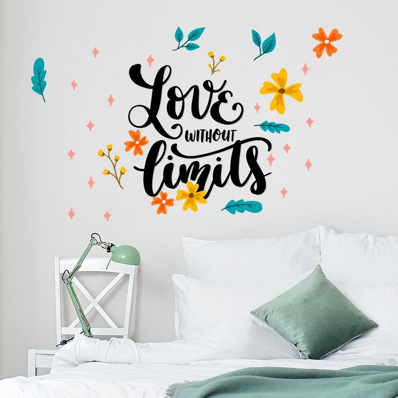 Stiker Dinding Desain Love No Limits Valentine 's Day Inspirasional Saying Untuk Dekorasi Kamar Tidur