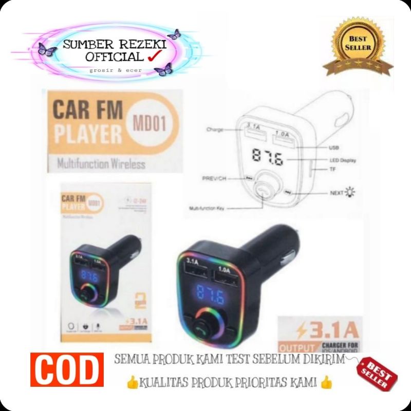 SR - Car charger Player FM MD 01 MP3 Bluetooth / Transmitter wireless Modulator LED MD01