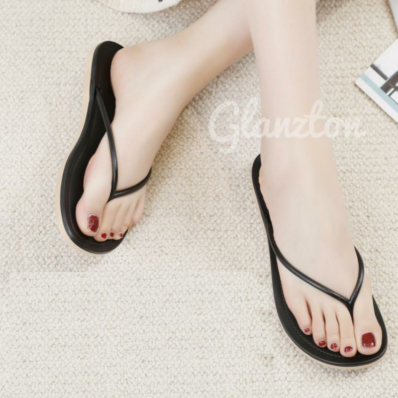 L1819-31VPS Sandal Jepit Tali Bulat Karet Jelly Glanzton Doff Tali Kabel Kecil Tipis Wanita Import Impor Glanzton Glaston L1819 L1819-31 Sendal Wedges Glanz Verotino Cewek Perempuan Japit Flat Terbaru Murah Teplek Anti Air 37-41