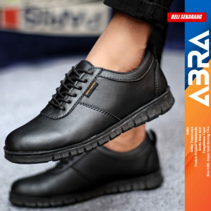 Sepatu Formal Casual Pria Kulit Pu Pantofel Kerja Hitam Fullblack ABRA BRRODI