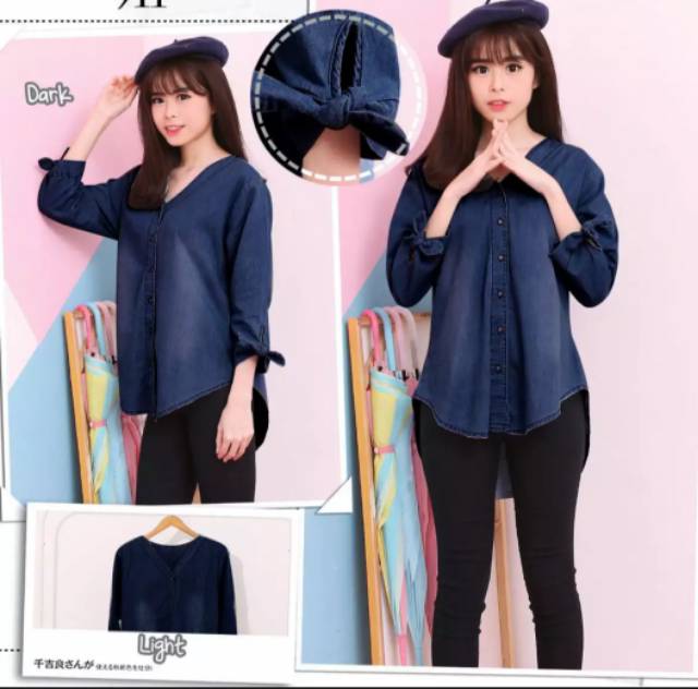 Seven.cloth blouse atasan denim neck v trendy-1