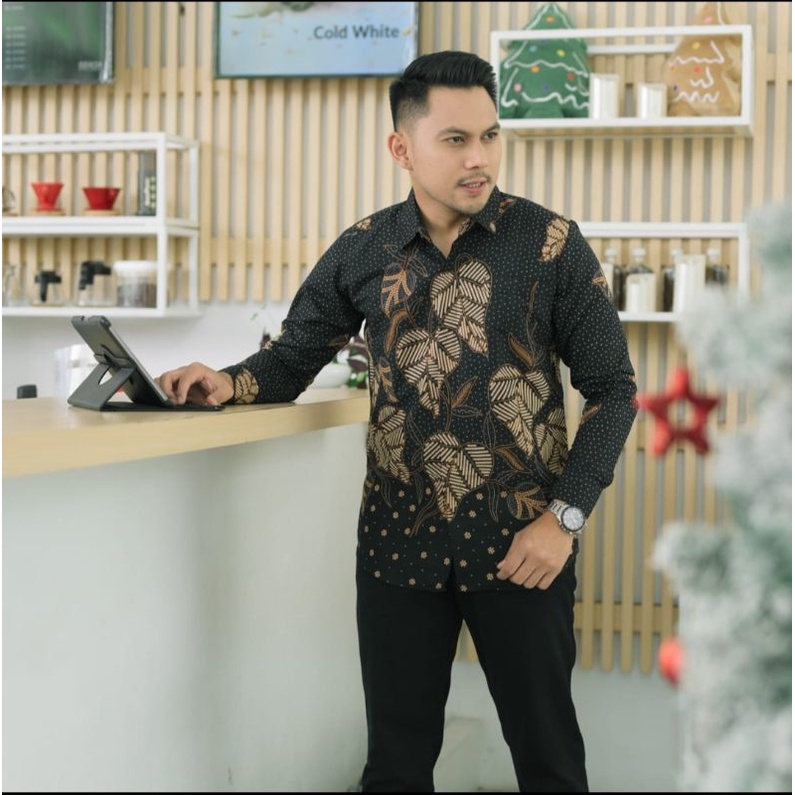 DAUN CINTA Hem Baju Kemeja Atasan Batik Pria Slimfit Slim Fit Lengan Panjang Halus Furing Bahan Katun Premium