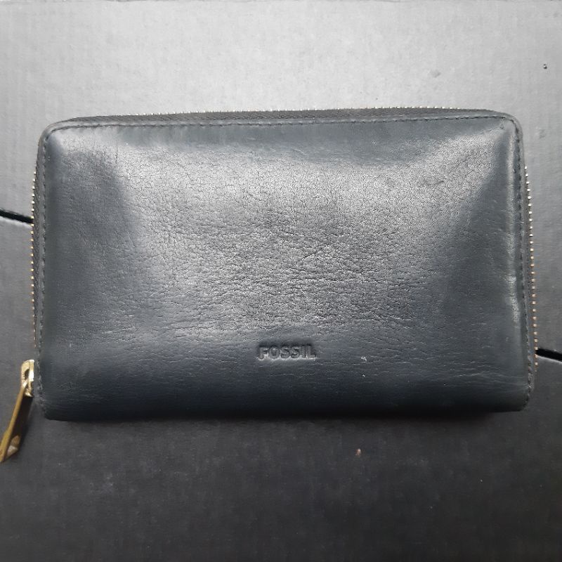 Dompet Kulit Asli Wanita Pria Fossil Original Hitam Black