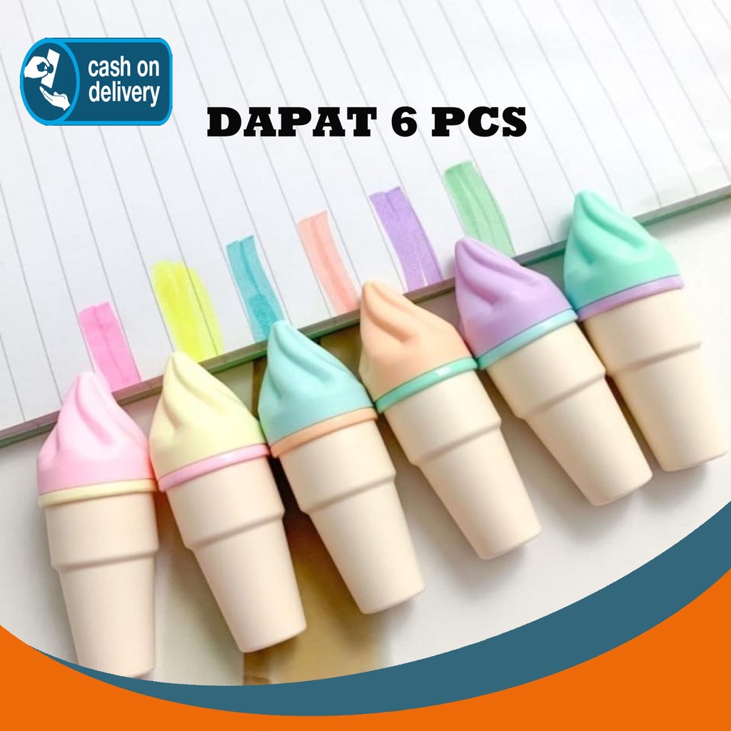 

STABILO ES KRIM ISI 6 PCS ICE CREAM HIGHLIGHTER WARNA WARNI PASTEL SPIDOL LUCU