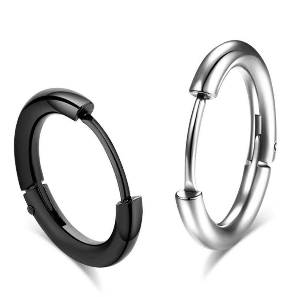 1 Pasang Anting Hoop Bulat Mini Bahan Titanium Steel Warna Silver / Hitam / Emas Untuk Pria / Wanita