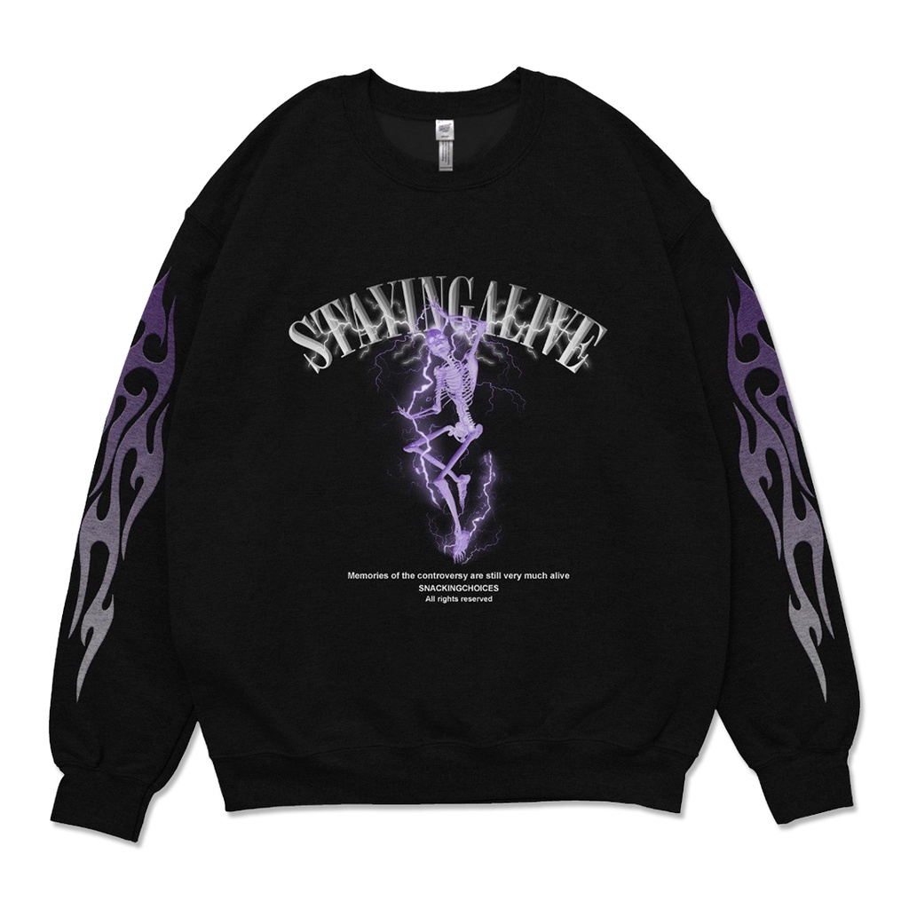 Crewneck - Snackingchoices Staying Alive Black