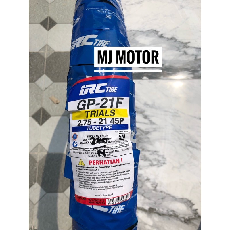 BAN IRC SEMI TRAIL UKURAN 2.75 RING 21 GP-21F MODEL BAN TAHU UNTUK MOTOR TRAIL KLX/DTRACKER/WR155/CR