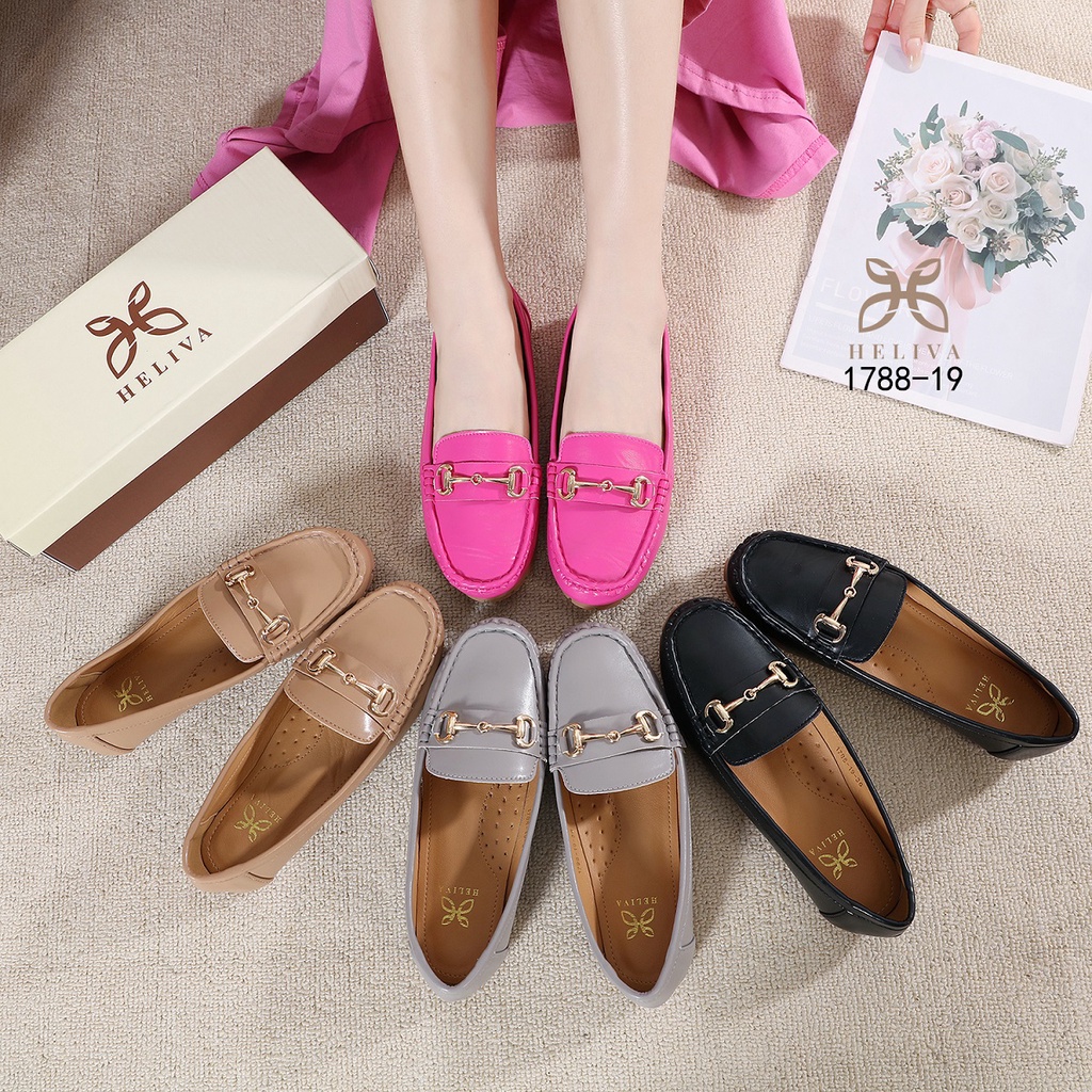 HELIVA ISABEL Flat Shoes Loafer Chain Bahan Kulit 1788-19 Original Brand