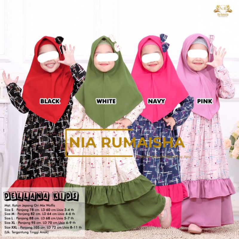 Gamis Set Anak Dellana 3-11 th Ori Naura BTC Solo