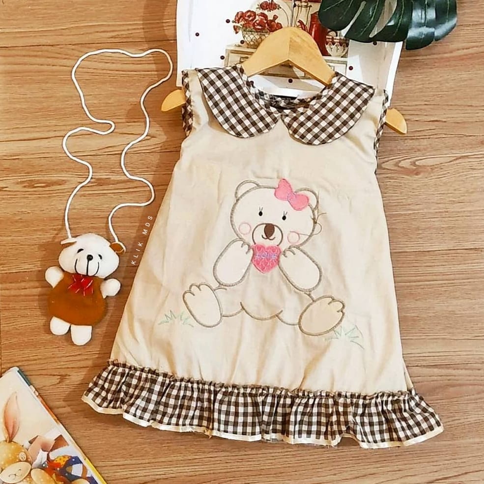 Dress Anak Perempuan Motif Big Bear Free Tas Boneka