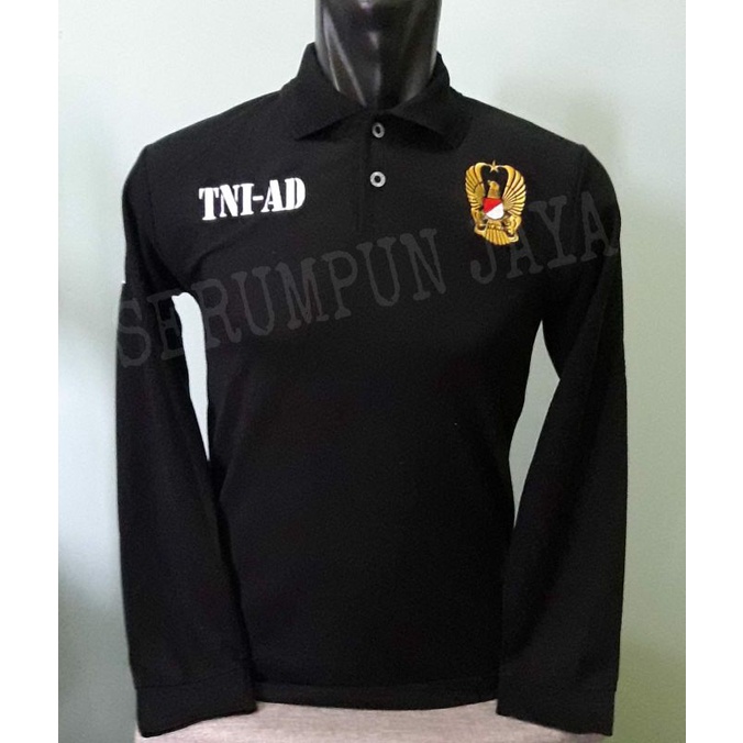 KAOS TNI AD HITAM PANJANG - KAOS KERAH TNI AD FULL BORDIR - KAOS TNI AD HITAM LENGAN PANJANG