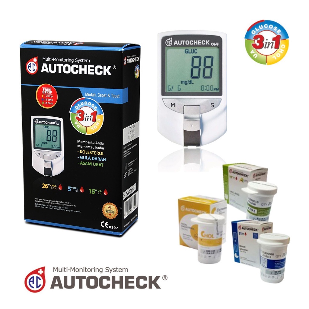 Alat Cek Gula Darah Asam Urat Kolesterol Autocheck 3in1 OJB