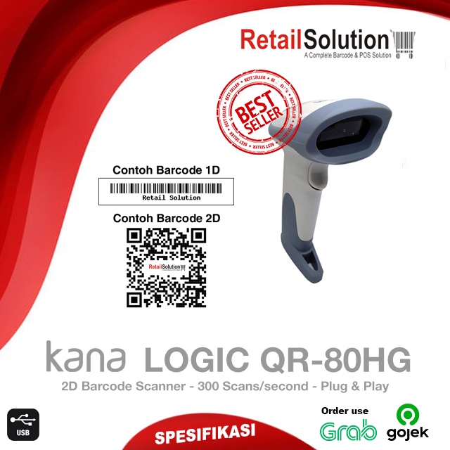 Barcode Scaner 2D USB Handheld - Kana Logic QR-80HG / QR80HG / QR80-HG