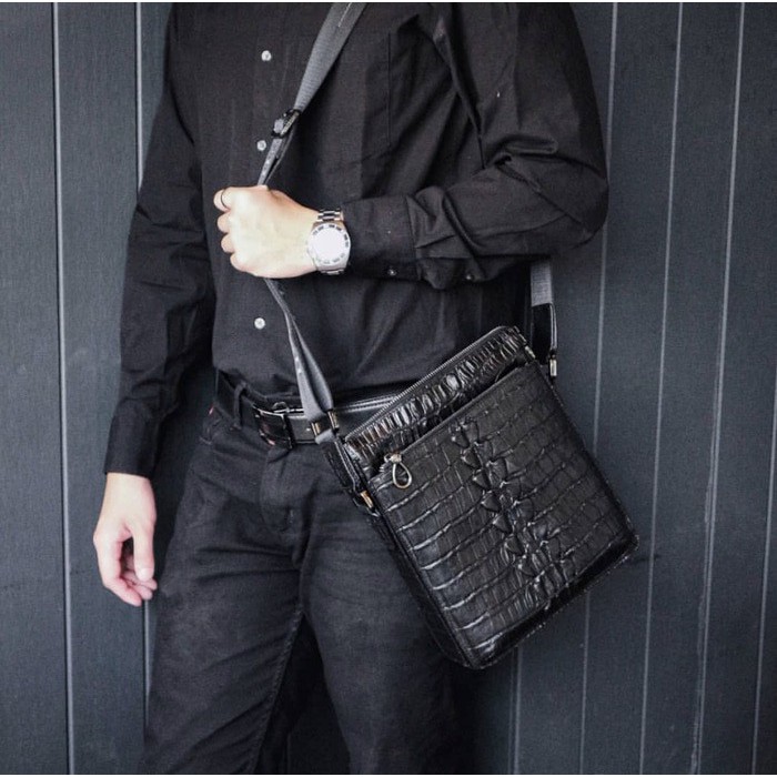 [REAL PICTURE] Tas Selempang / Sling bag Pria Hugo Thorch Asli Ori Crocodile | Tas Slempang Kulit