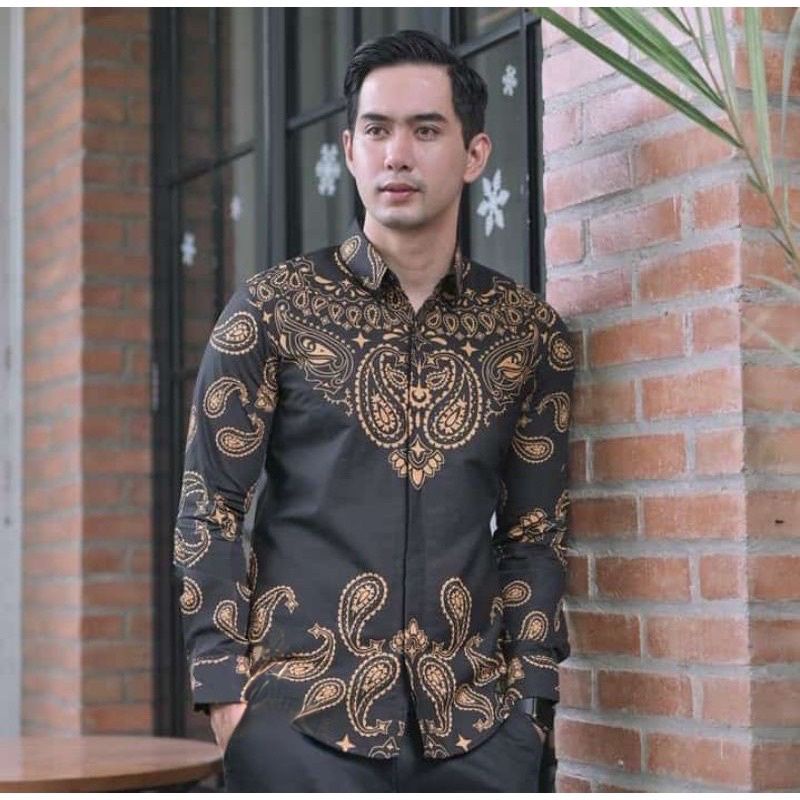 CACING EMAS BATIK  kemeja batik pria SLIMFIT lengan panjang lapis furing