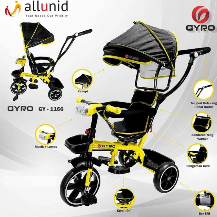 Sepeda Stroller Anak Roda 3 Gyro GY 1166 Jok Bisa di Putar Musik BDG