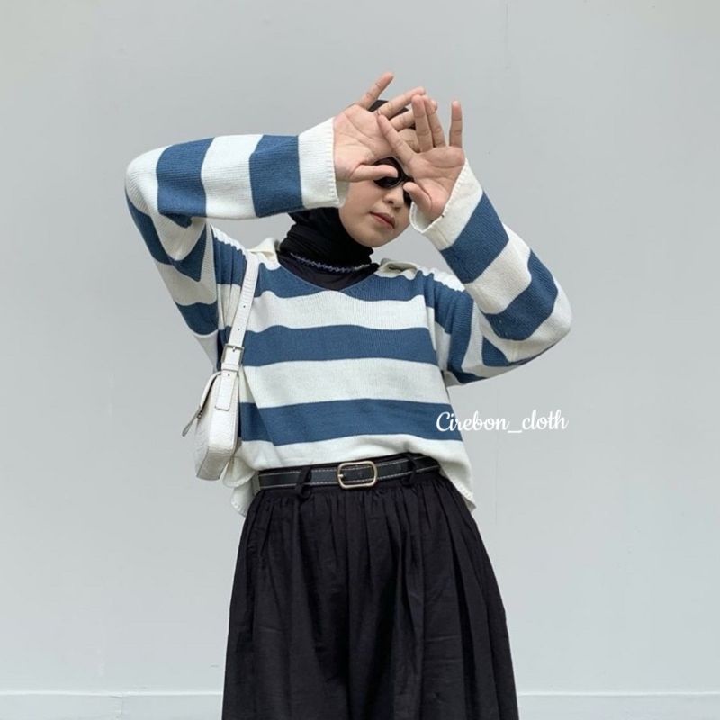 SWEATER FUJI CROP RAJUT STRIPE BLASTER | LIDYA DANIRA CROP TOP | OUTER CROP TOP BLASTER