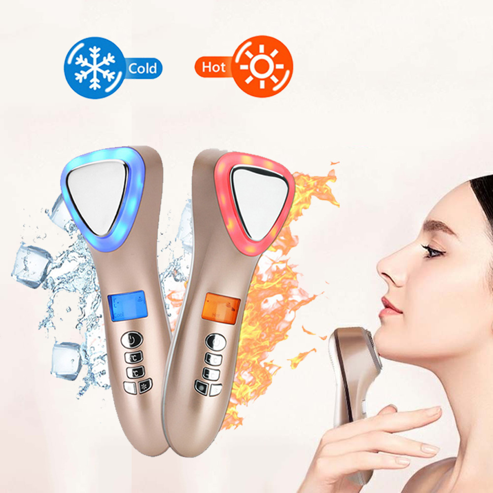 Facial Ultrasonic Cryotherapy LED Hot Cold Hammer Lifting Vibration Massager Face