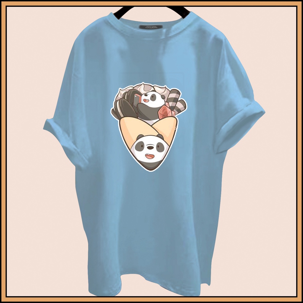 CALVIERO SHOP - BAJU KAOS ATASAN WANITA BEAR PANDA WAFFLE PRINT