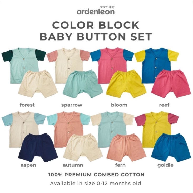 ARDENLEON Baby Button Color Block Setelan Bayi pakaian baju bayi stelan