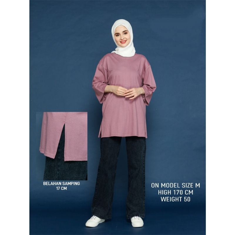 KAOS POLOS OVERSIZE HIJAB WANITA TANGAN 3/4 BAJU OVERSIZED COTTON COMBED 24S BIG SIZE BEST SELLER