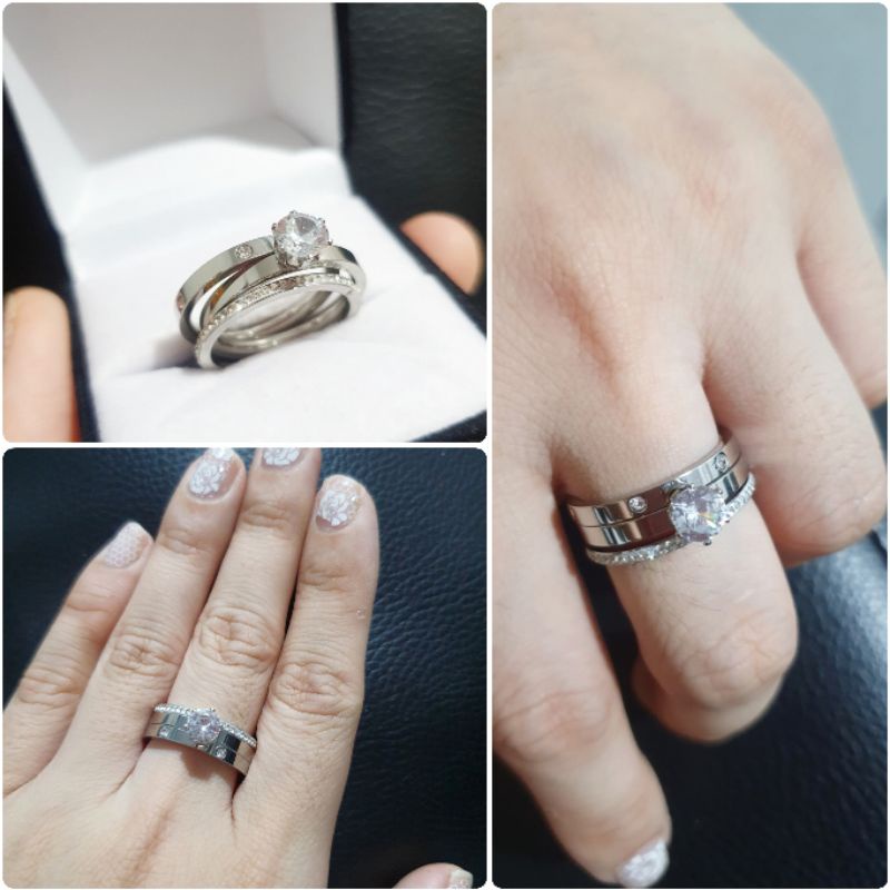 Cincin Titanium asli Silver mata kilau Premium Quality Anti karat anti alergi Stainless steel ori Zircon 779