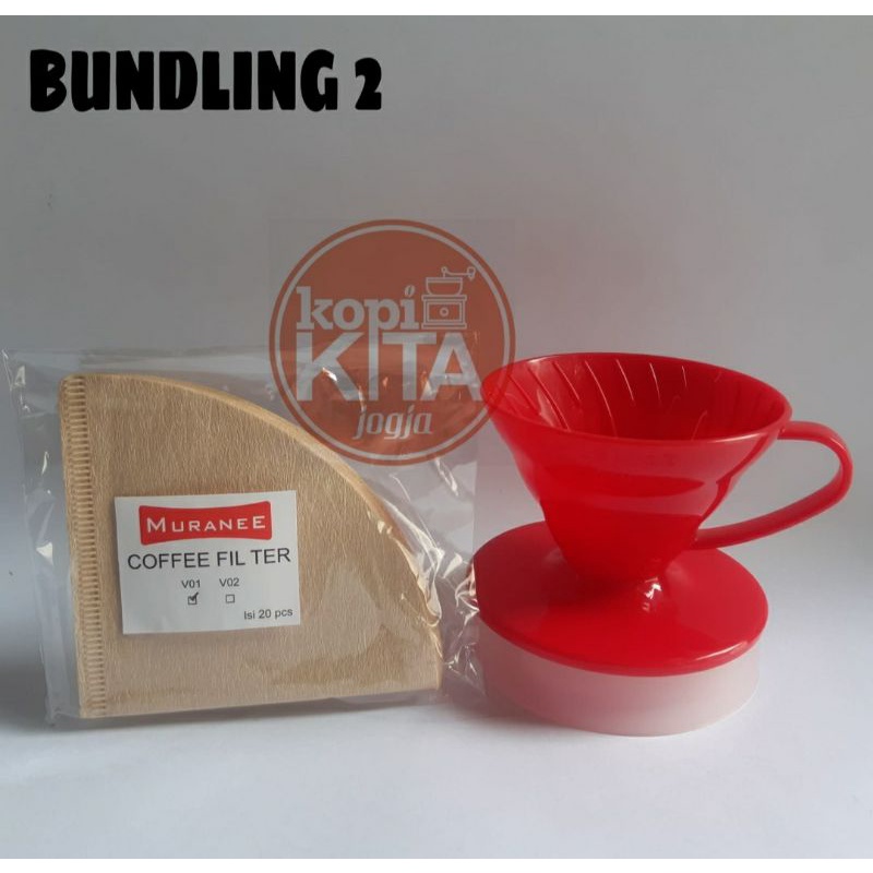 bundling 2 muranee v60 dripper 01 merah dan paper isi 20