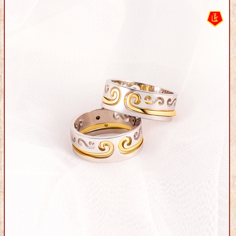 [Ready Stock]Two-in-One Ring for Lovers Silver Creative Trendy Personalized