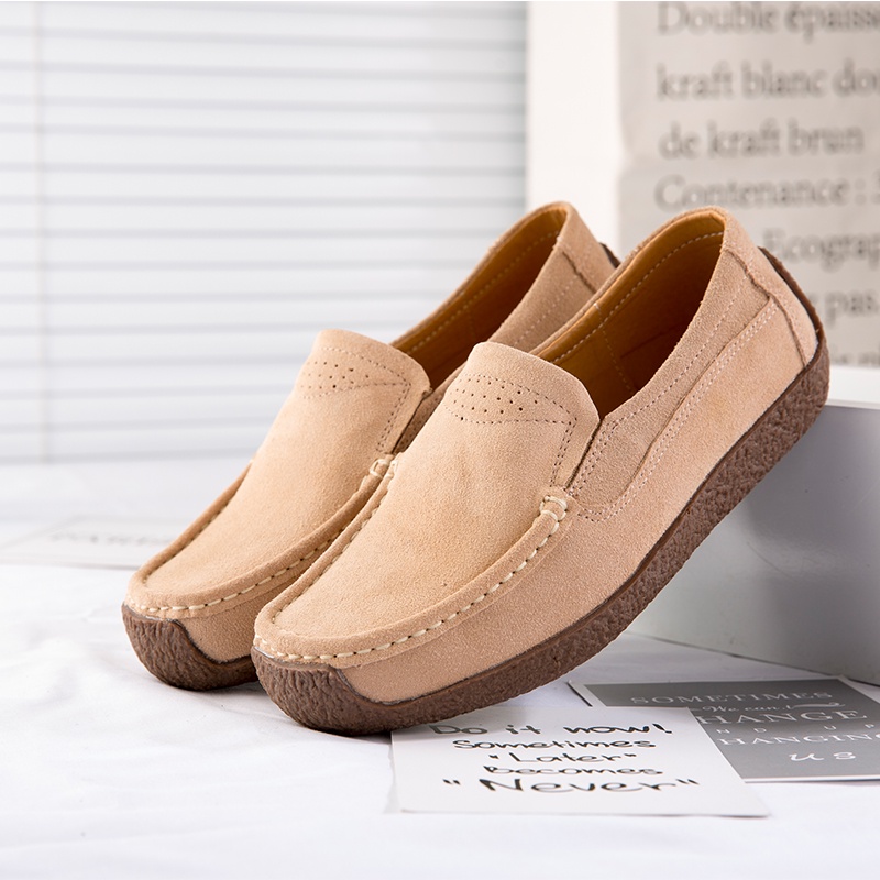 COD 100% KULIT ASLI Sepatu Wanita Casual Slip On Cantik Kuliah Murah Selop Flat Shoes Kekinian Cewek Slop 101